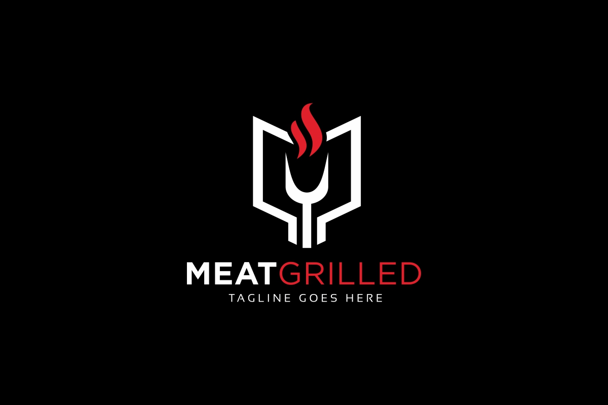 Download Шаблон логотипа "Meat Grilled Logo Template" / Meat Grilled Logo Template - Шаблон логотипа на тему графика barbecue,bbq,burgers,camp,camping,charcoal,cook,cooking,crest,dinner,emblem,entertainment,family,fire,flame,food,food truck,fork,gas,grill