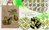 Avocado Event PNG Watercolor Set Plantilla Paquete Captura de Pantalla Pequeña Paquete para Sitio de Máquinas expendedoras