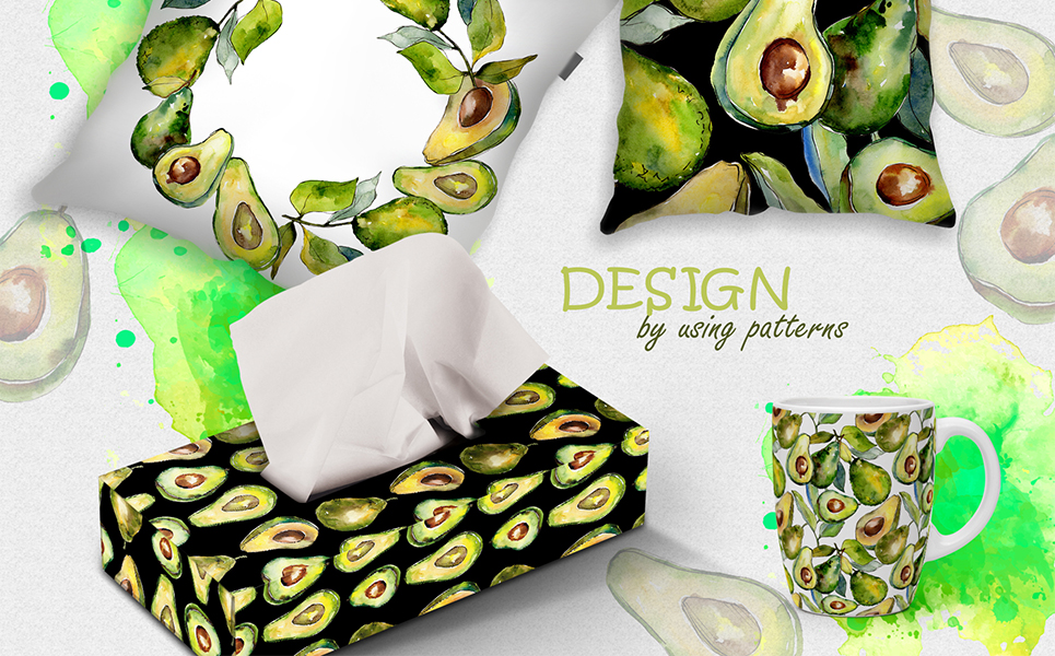 Avocado Event PNG Watercolor Set Plantilla Paquete Captura de Pantalla Pequeña Paquete para Sitio de Máquinas expendedoras