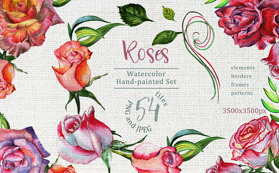 Wonderful Roses PNG Watercolor Flower Set Illustration Template Small Screenshot Wonderful Roses PNG Watercolor Flower Set Illustration