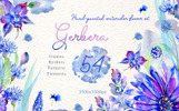 Blue Gerbera PNG Watercolor Flower Set Illustration Theme Small Screenshot Blue Gerbera PNG Watercolor Flower Set Illustration