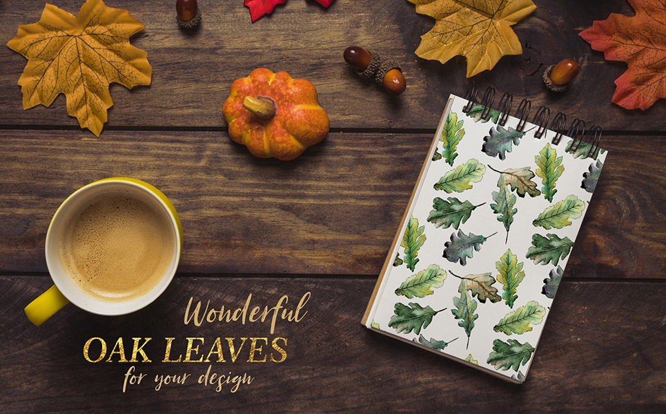 Oak Leaves Watercolor png Ilustrace šablona Malý screenshot Ilustrace "Oak Leaves Watercolor png"