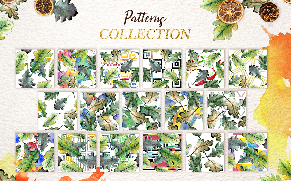 Oak Leaves Watercolor png Ilustrace šablona Malý screenshot Ilustrace "Oak Leaves Watercolor png"