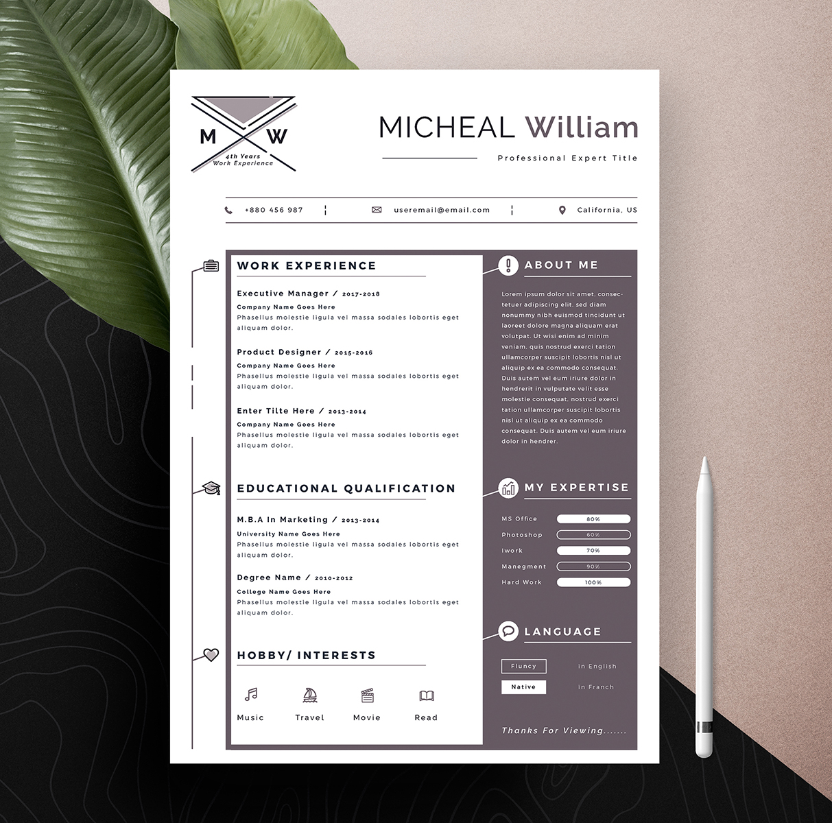 Download Резюме "Creative &amp; Modern Editable Word Apple Pages Cv Resume Template" / Creative &amp; Modern Editable Word Apple Pages Cv Resume Template - Резюме на тему графика resume template,cv design,creative,ms word,clean cv,word resume,apple pages,curriculum vitae,biodata,cover letter,job application,modern,professional,infographic,powerpoint template,docx,simp