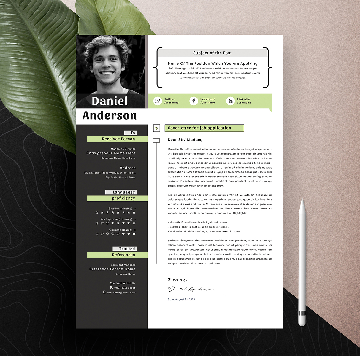 Download Резюме "Creative &amp; Modern Editable Word Apple Pages Cv Resume Template" / Creative &amp; Modern Editable Word Apple Pages Cv Resume Template - Резюме на тему графика resume template,cv design,creative,ms word,clean cv,word resume,apple pages,curriculum vitae,biodata,cover letter,job application,modern,professional,infographic,powerpoint template,docx,simp