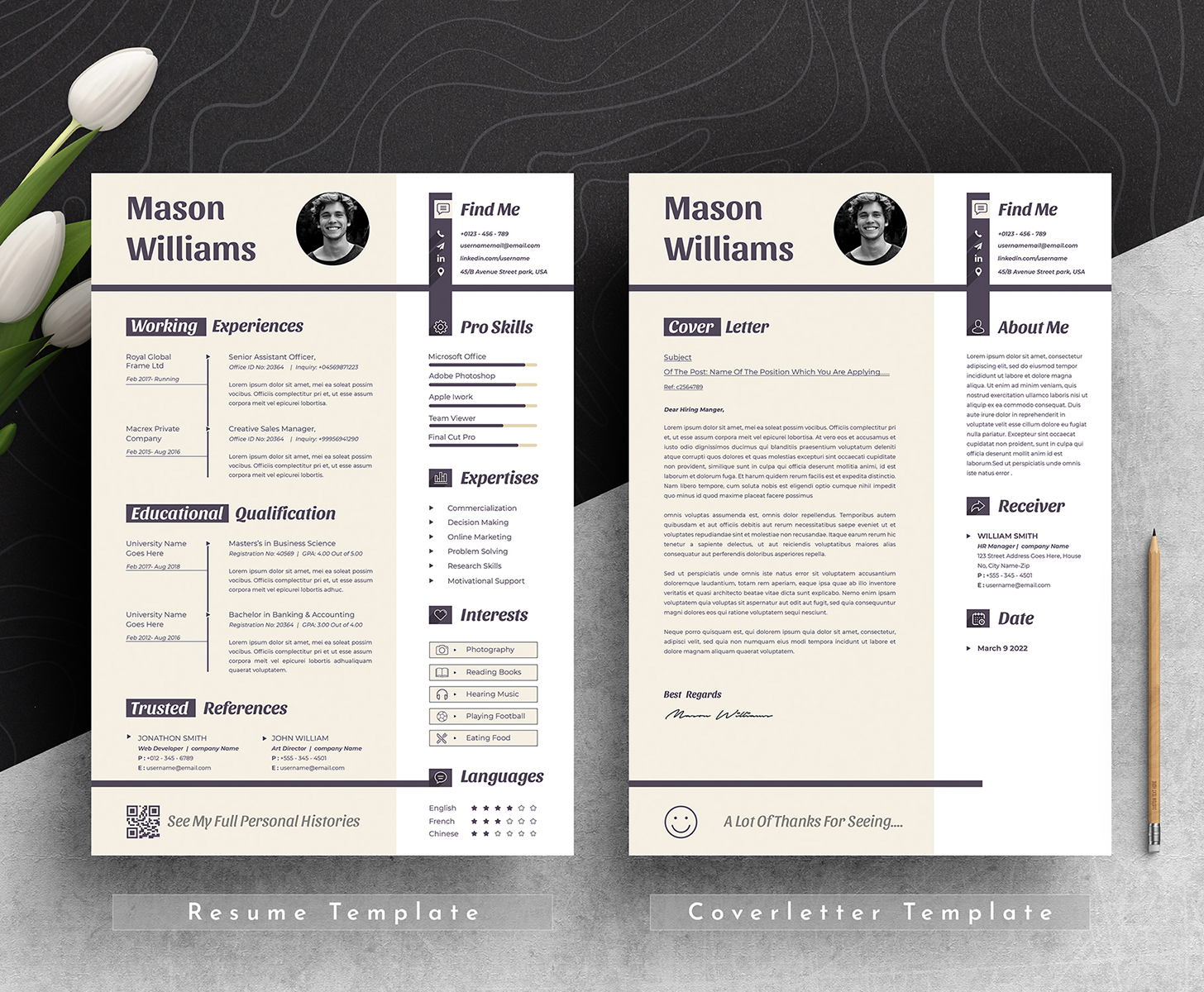 Download Резюме "Mason Clean &amp; Professional Editable Word Apple Pages Cv Resume Template" / Mason Clean &amp; Professional Editable Word Apple Pages Cv Resume Template - Резюме на тему графика resume template,cv design,creative,ms word,clean cv,word resume,apple pages,curriculum vitae,biodata,cover letter,job application,modern,professional,infographic,powerpoint template,docx,simp