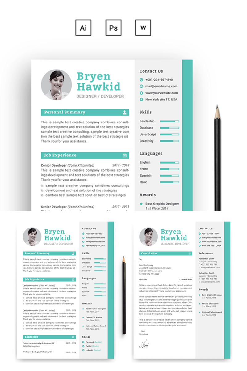 Bryen Hawkid Designer/Developer Resume Template #69068