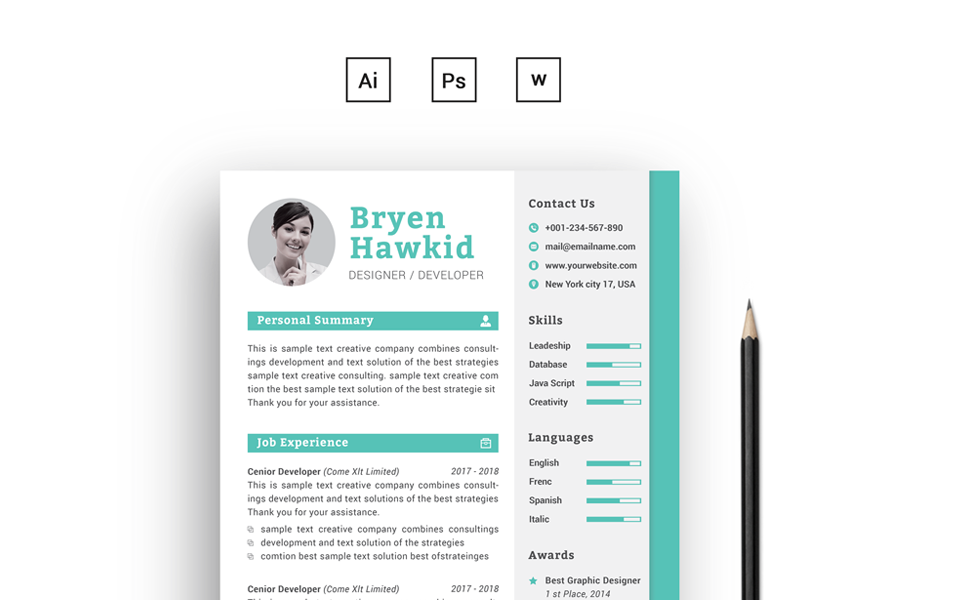 Bryen Hawkid Designer/Developer Resume Theme Small Screenshot Bryen Hawkid Designer/Developer Resume Template