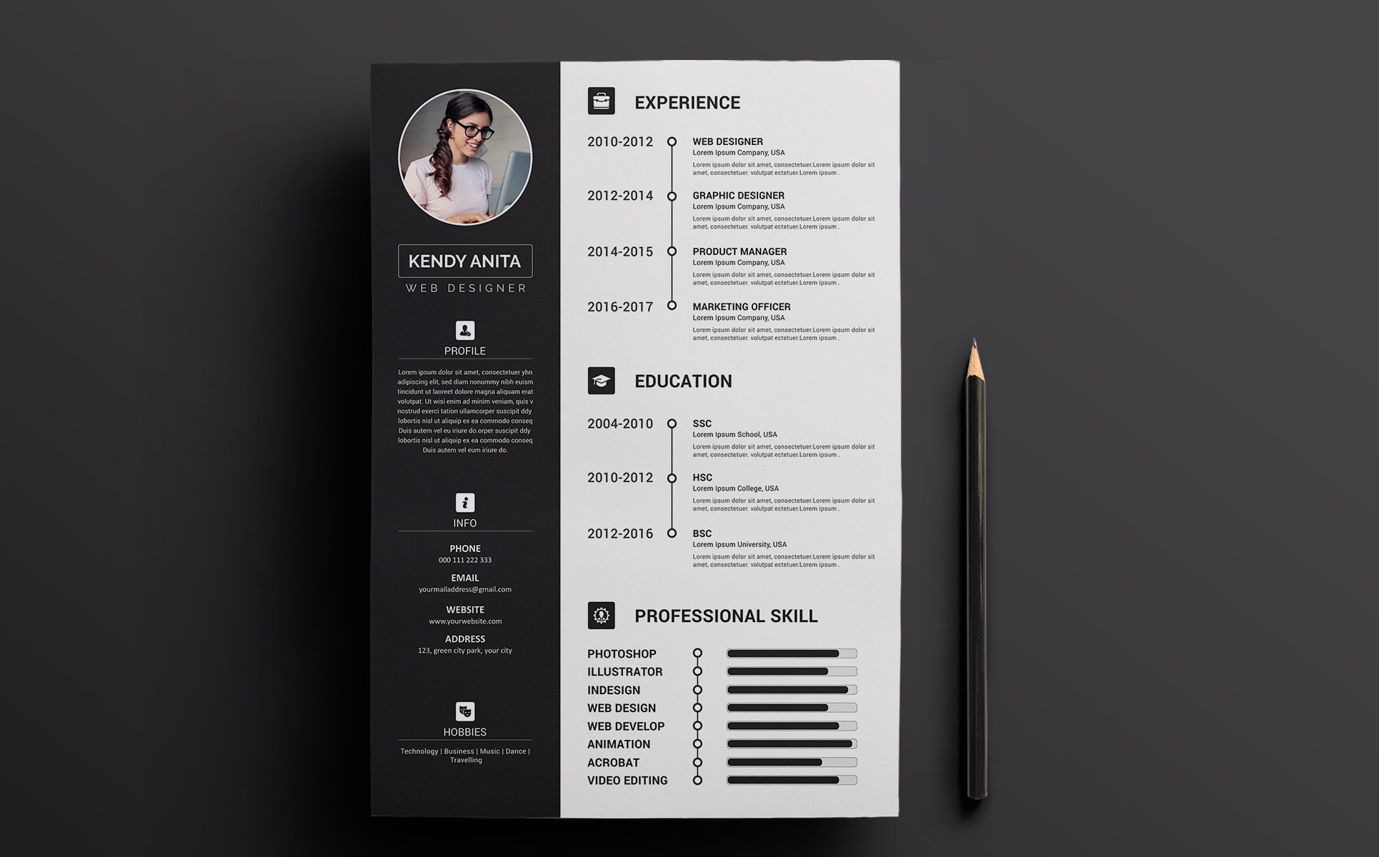 Download Резюме "Andy – CV &amp; Resume Template" / Andy – CV &amp; Resume Template - Резюме на тему графика a4,cv,doc,template,elegant,resume,female,feminine,indesign,infographic,modern,professional,clean,design,minimal,pages,portfolio,word,job,profession