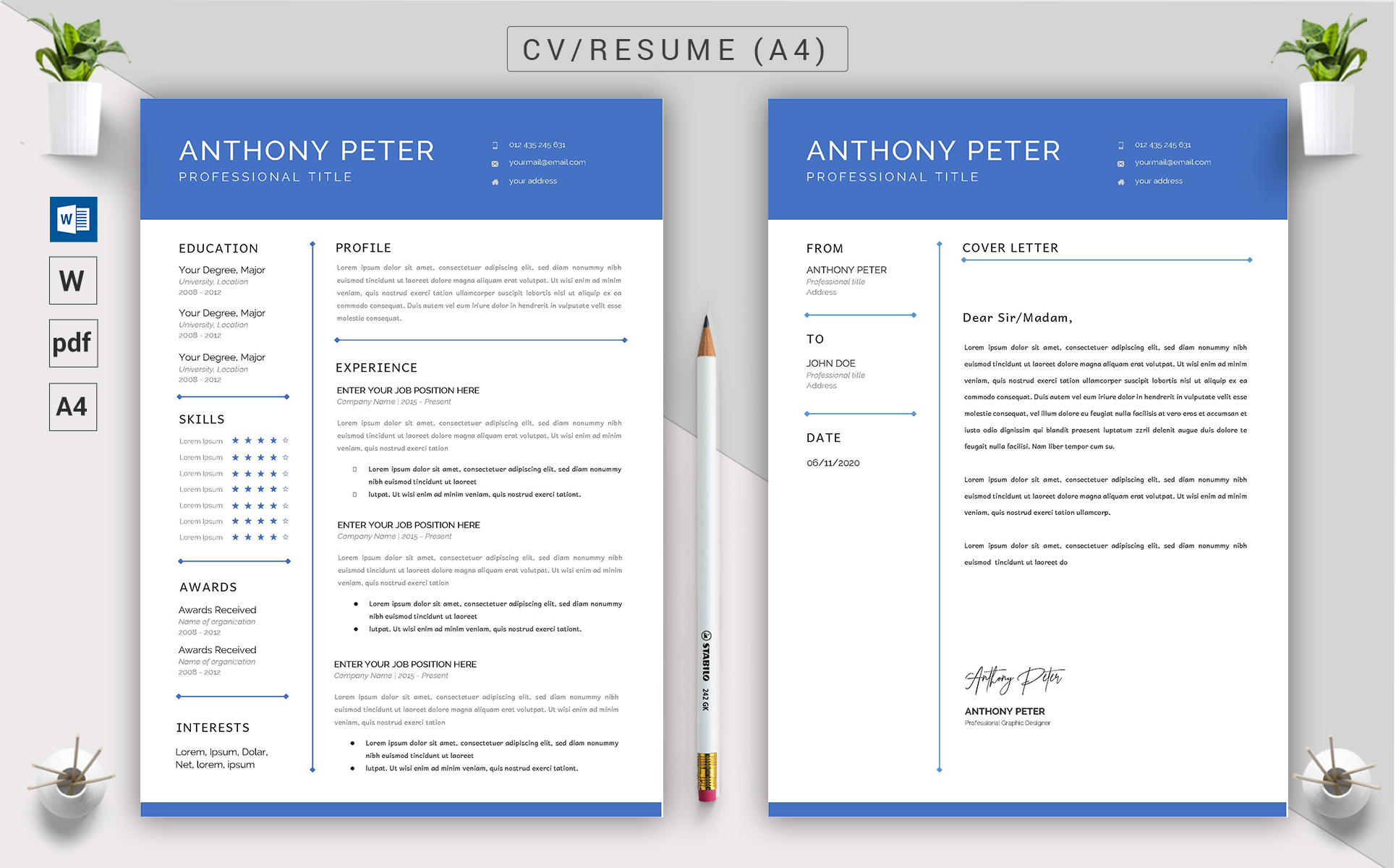 Download Резюме "Anthony Peter - CV Resume Template" / Anthony Peter - CV Resume Template - Резюме на тему графика a4,black resume,bright,clean,cv,cover letter,creative,curriculum vitae,design,template,docx,editable,elegant,job,light,minimal,word,modern,new,orange