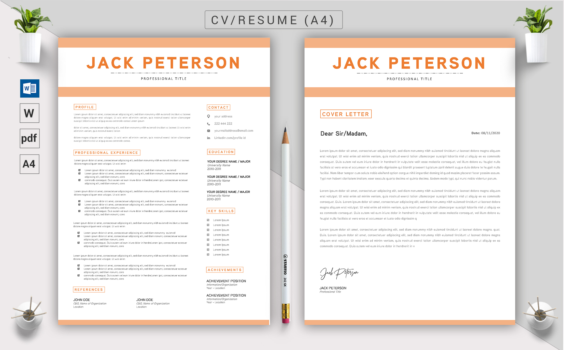 Download Резюме "Jack Peterson - CV &amp; Resume Template" / Jack Peterson - CV &amp; Resume Template - Резюме на тему графика a4,black resume,bright,clean,cv,cover letter,creative,curriculum vitae,design,template,docx,editable,elegant,job,light,minimal,word,modern,new,resume