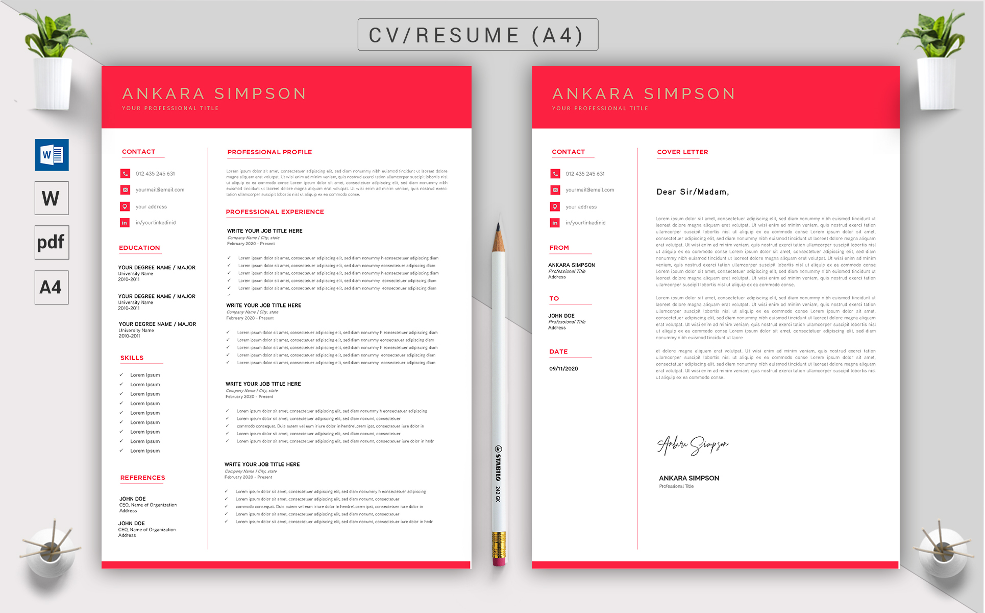 Download Резюме "Ankara Simpson - CV &amp; Resume Template" / Ankara Simpson - CV &amp; Resume Template - Резюме на тему графика a4,black resume,bright,clean,cv,cover letter,creative,curriculum vitae,design,template,docx,editable,elegant,job,light,minimal,word,modern,new,resume