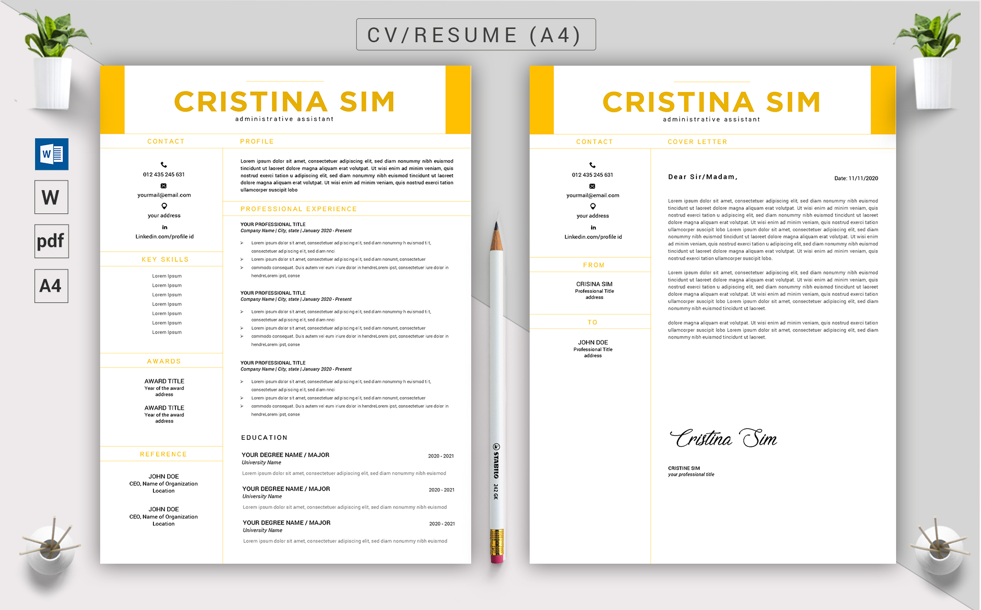 Download Резюме "Cristina Sim - CV &amp; Resume Template" / Cristina Sim - CV &amp; Resume Template - Резюме на тему графика a4,black resume,bright,clean,cv,cover letter,creative,curriculum vitae,design,template,docx,editable,elegant,job,light,minimal,word,modern,new,resume