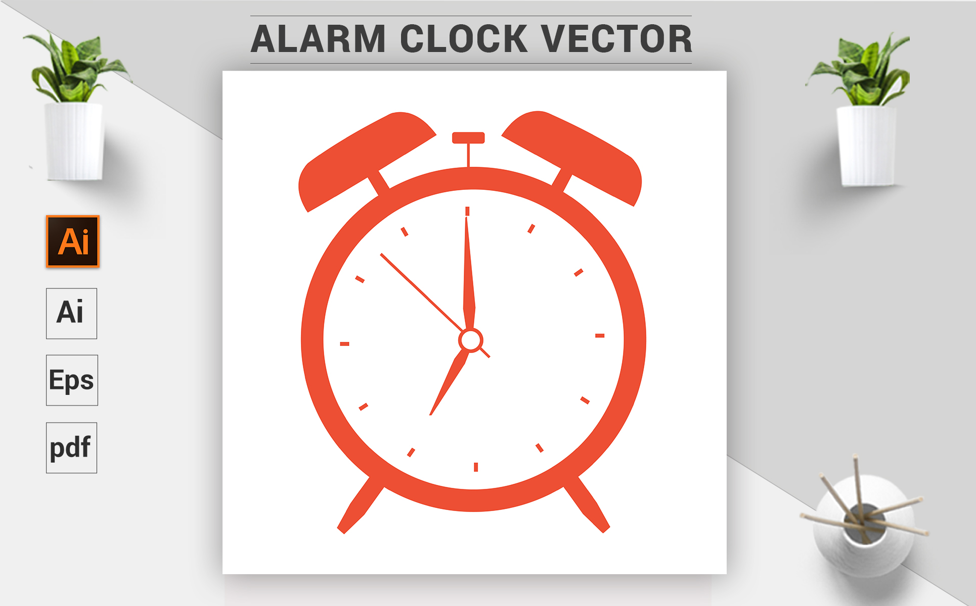 Download Vector "Clean - Alarm Clock - Vector Image" / Clean - Alarm Clock - Vector Image - Vector на тему графика clock,alarm,icon,vector,time clock,alarm clock,eps,ai,flat design,vector clock,remainder,classic design,classic clock,color,square,bell,alert,concept,watch,timer
