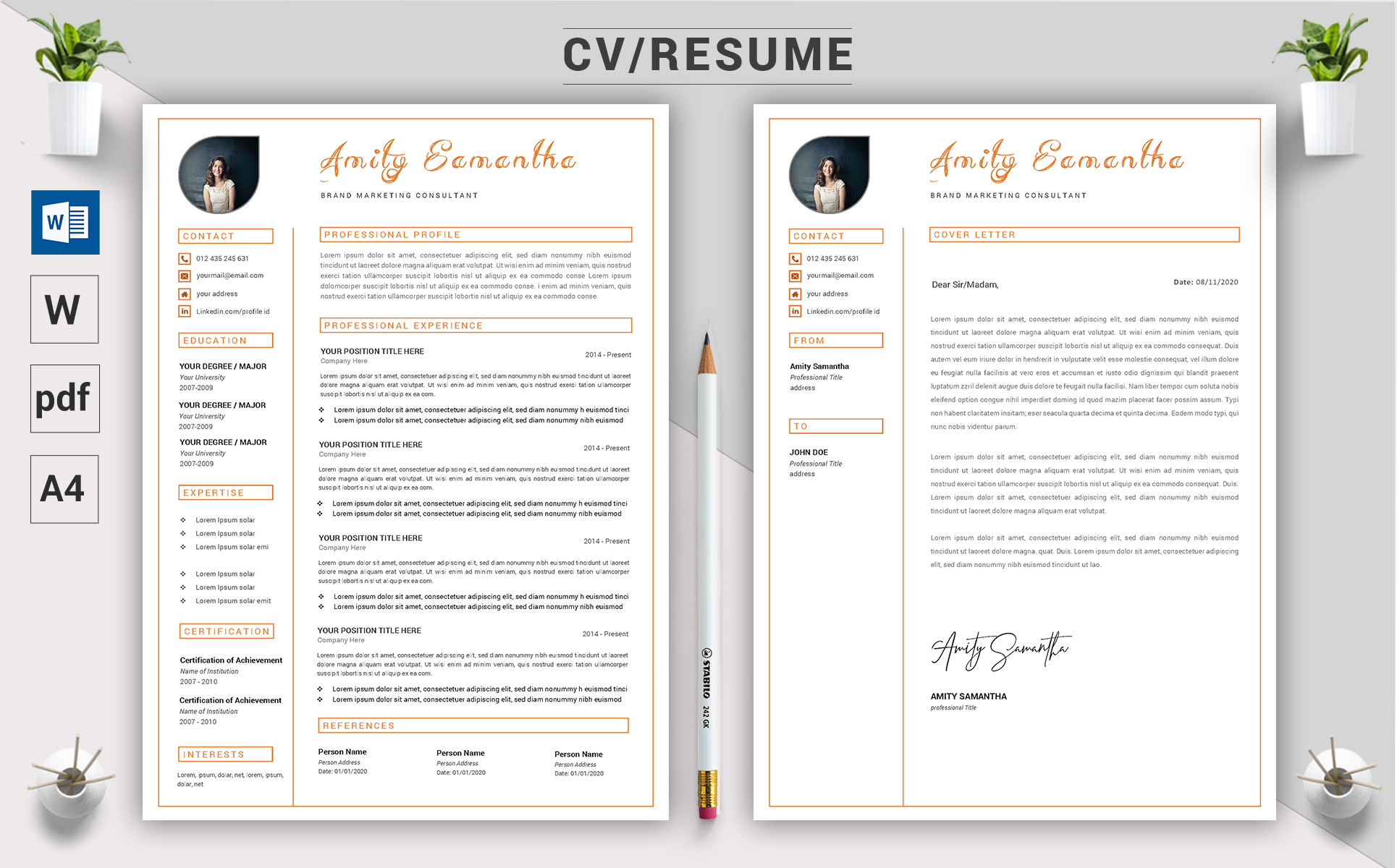 Download Резюме "Amity Samantha - CV Resume Template" / Amity Samantha - CV Resume Template - Резюме на тему графика a4,black resume,bright,clean,cv,cover letter,creative,curriculum vitae,design,template,docx,editable,elegant,job,light,minimal,word,modern,new,resume