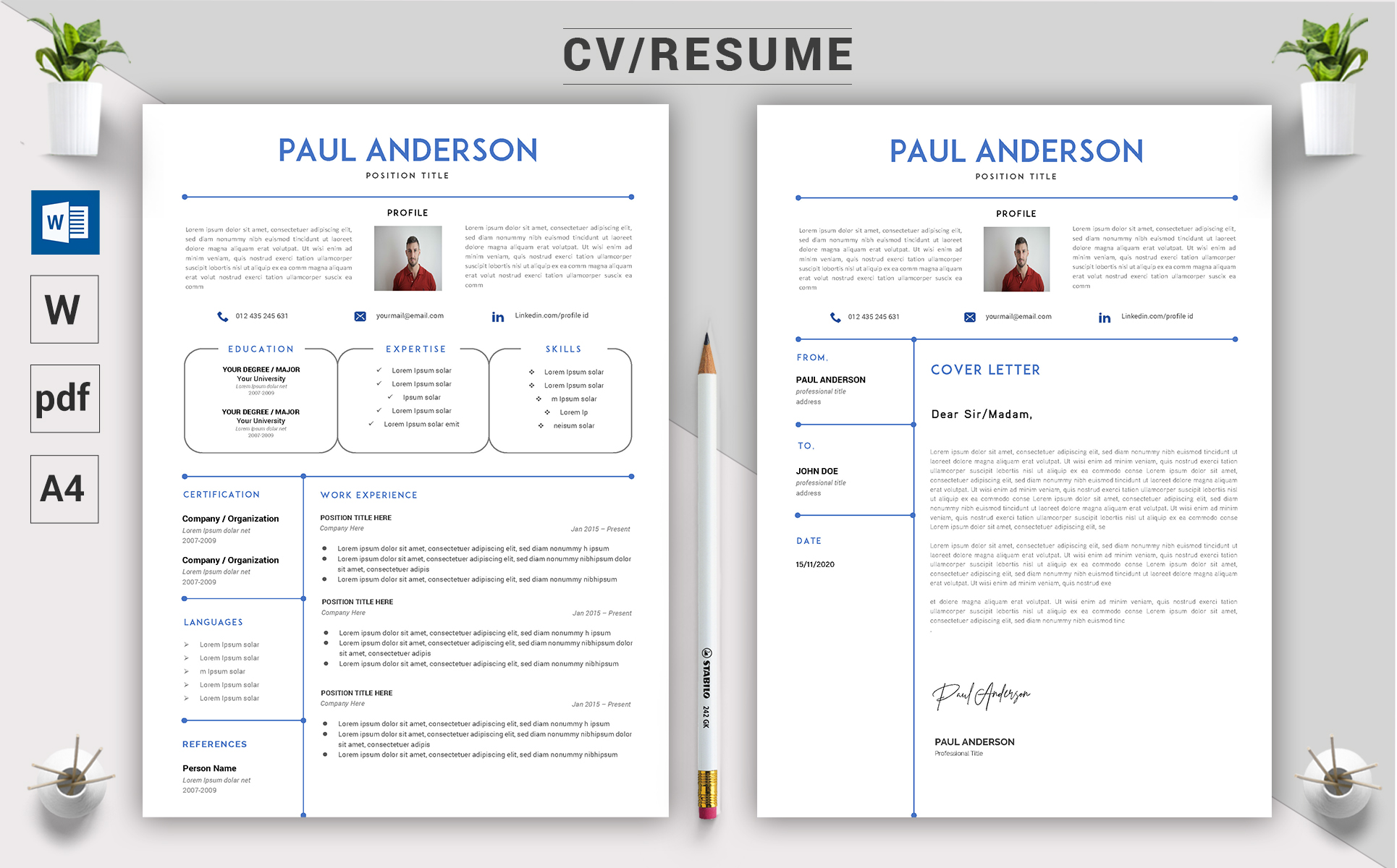 Download Резюме "Paul Anderson - CV Resume Template" / Paul Anderson - CV Resume Template - Резюме на тему графика a4,black resume,bright,clean,cv,cover letter,creative,curriculum vitae,design,template,docx,editable,elegant,job,light,minimal,word,modern,new,resume