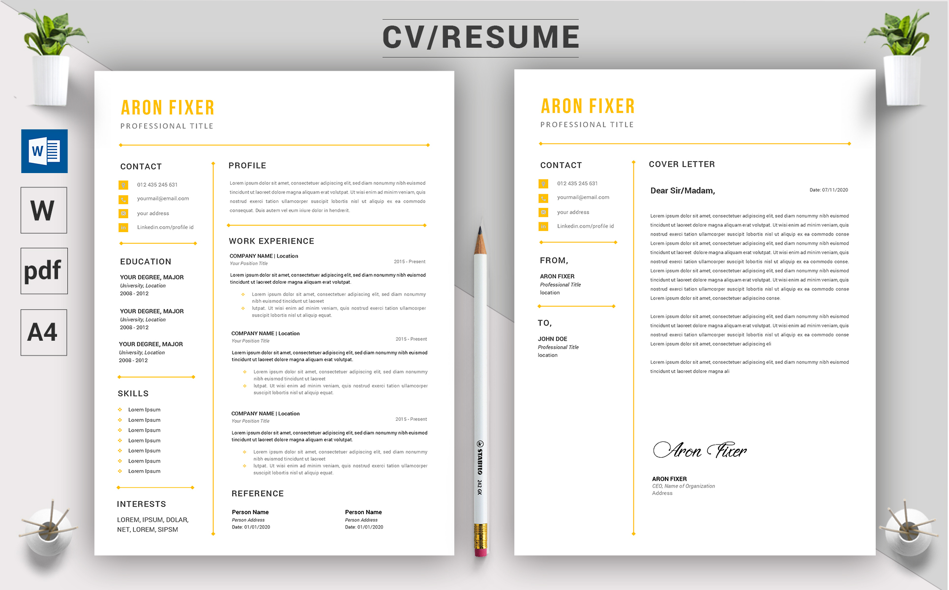 Download Резюме "Aron Fixer - CV Resume Template" / Aron Fixer - CV Resume Template - Резюме на тему графика a4,black resume,bright,clean,cv,cover letter,creative,curriculum vitae,design,template,docx,editable,elegant,job,light,minimal,word,modern,new,resume