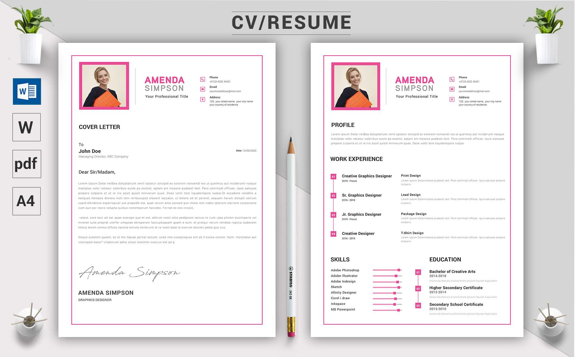 Download Резюме "Amenda Simpson - CV &amp; Resume Template" / Amenda Simpson - CV &amp; Resume Template - Резюме на тему графика a4,black resume,bright,clean,cv,cover letter,creative,curriculum vitae,design,template,editable,elegant,job,light,minimal,modern,new,resume,indesign,indd