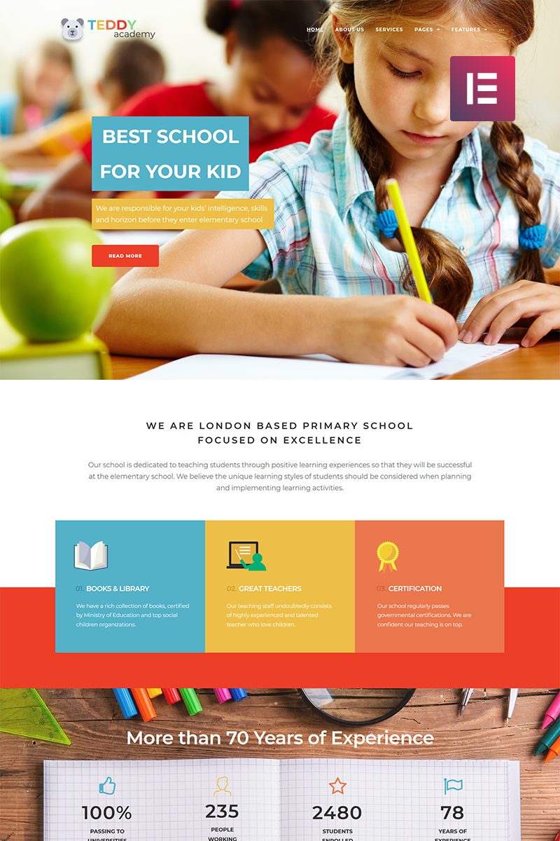 Teddy Academy - Primary School Elementor WordPress Theme