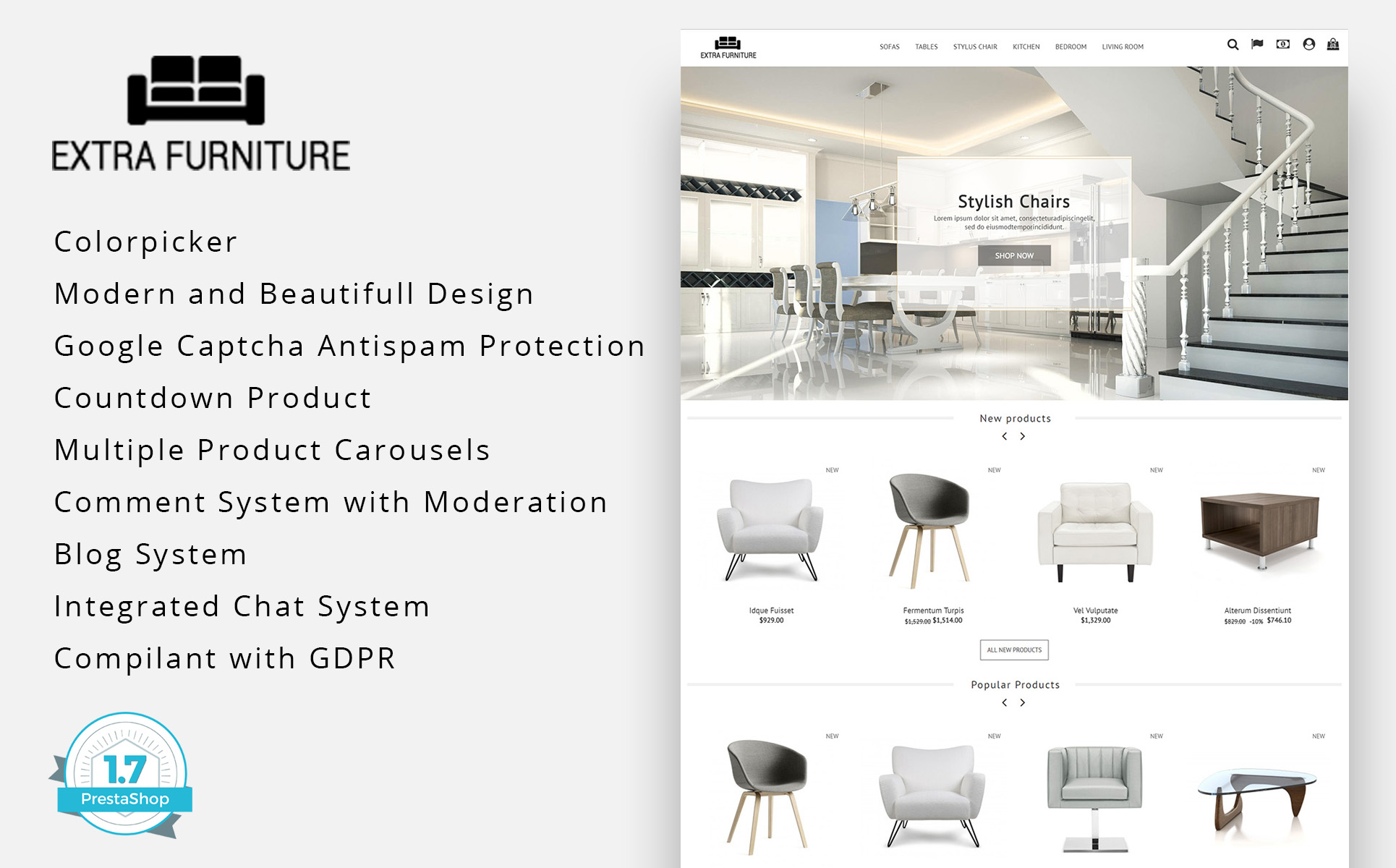 Extra Furniture 1.7 Responsywne Motyw PrestaShop Mały zrzut ekranu Responsywny szablon PrestaShop Extra Furniture 1.7 #73748