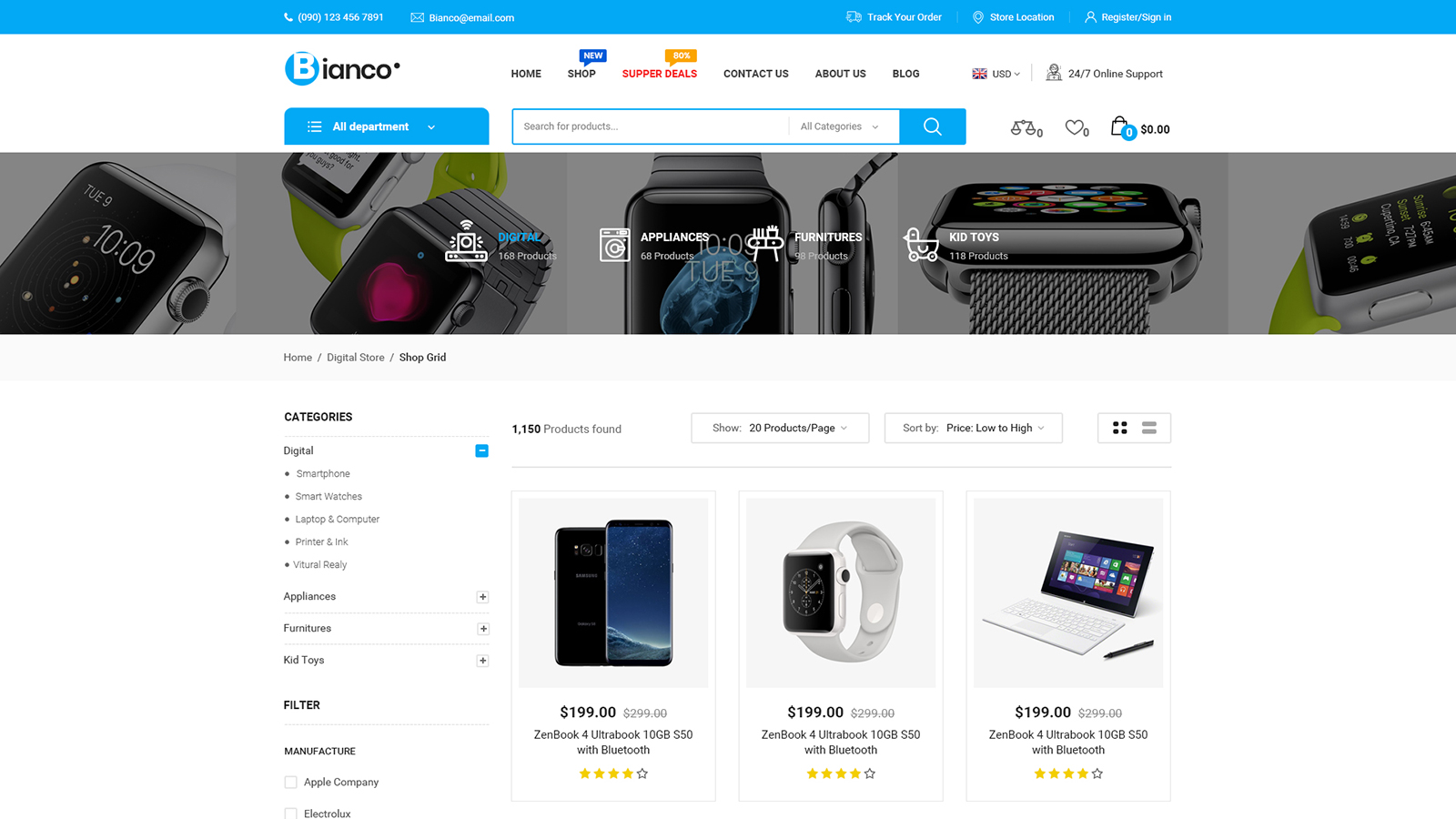 Bianco - The Best Store Bootstrap woocommerce thema Klein Screenshot "Bianco - The Best Store" Responsive WooCommerce Thema