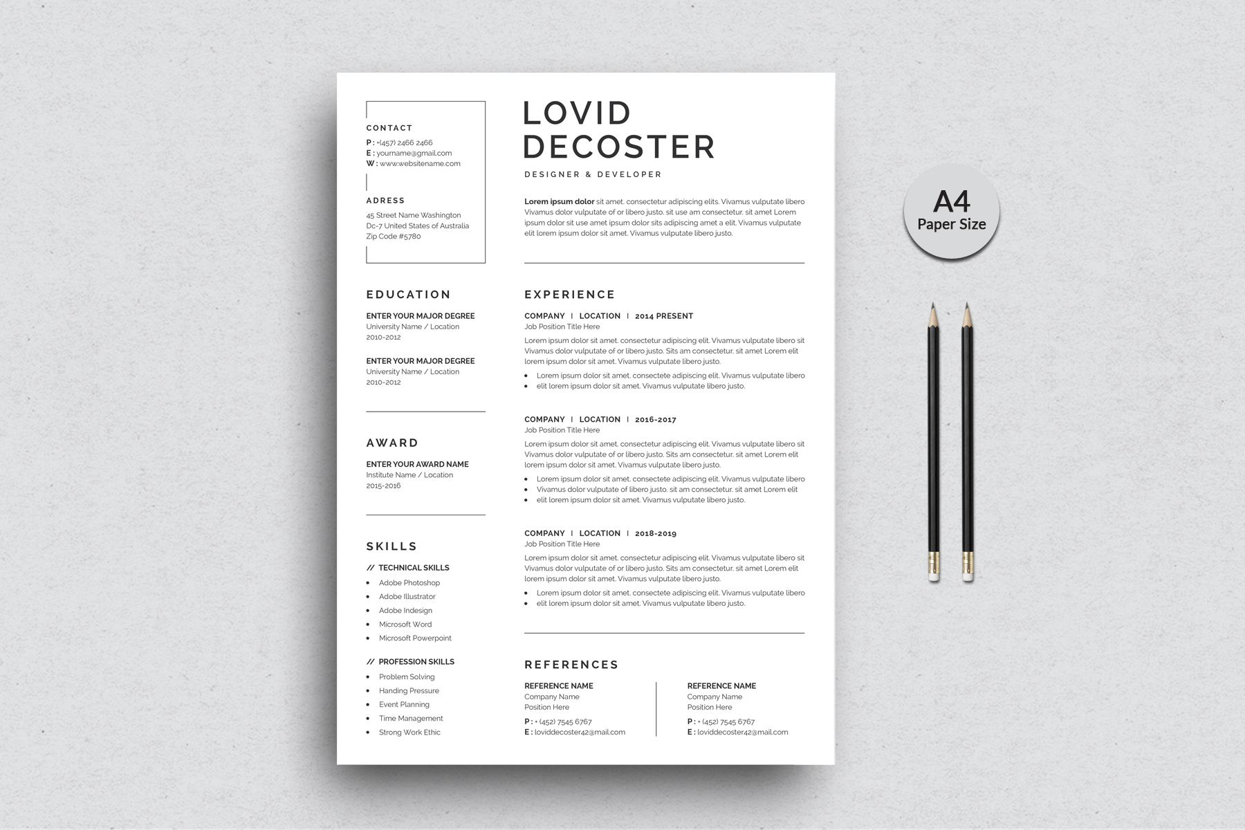 Download Резюме "Clean Decoster Resume Template" / Clean Decoster Resume Template - Резюме на тему графика resume,cv,clean resume,creative resume,word resume,infographic resume,modern resume,professional resume,student resume,resume mac pages,manager cv template,bankers resume,doctors resume,job s