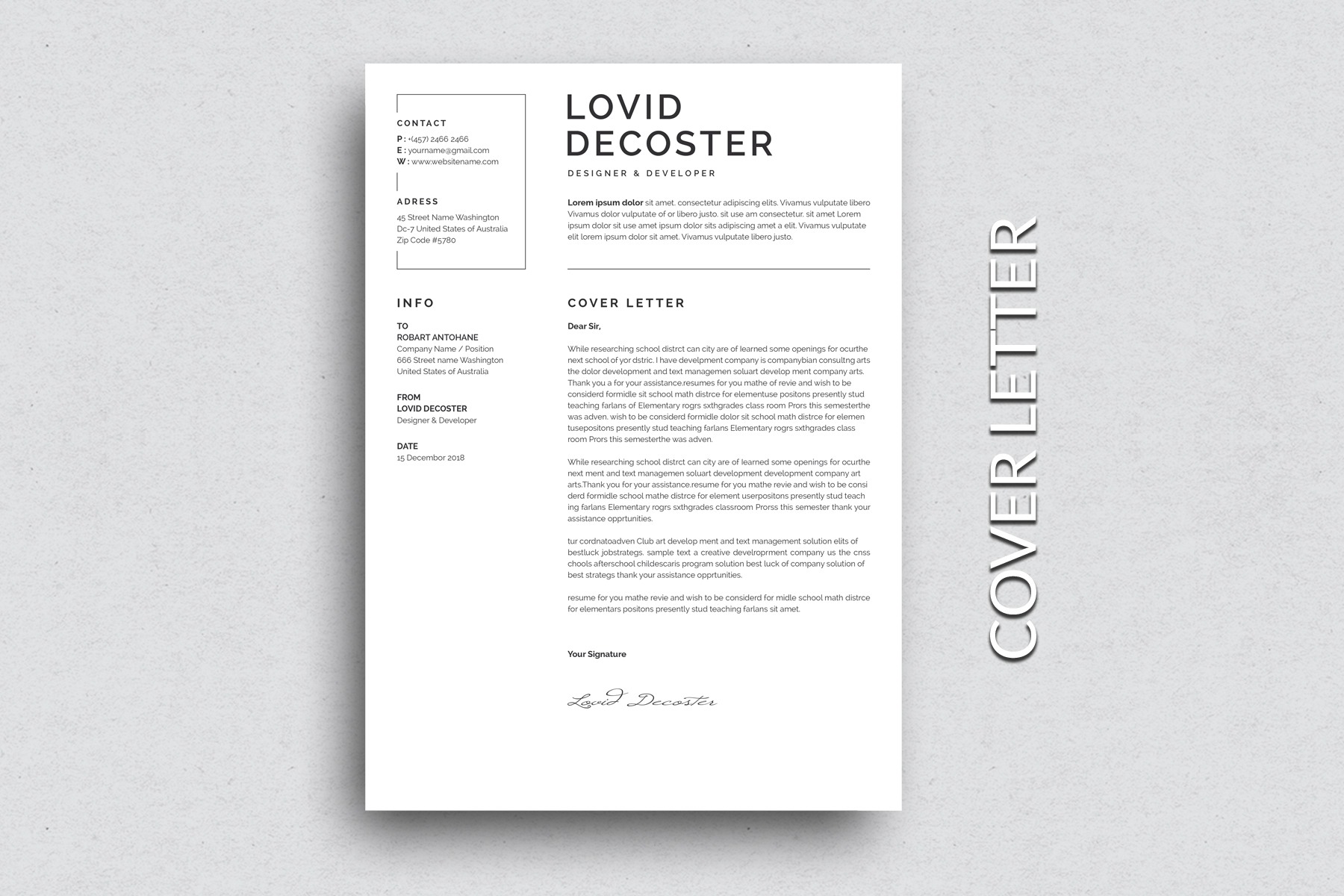 Download Резюме "Clean Decoster Resume Template" / Clean Decoster Resume Template - Резюме на тему графика resume,cv,clean resume,creative resume,word resume,infographic resume,modern resume,professional resume,student resume,resume mac pages,manager cv template,bankers resume,doctors resume,job s