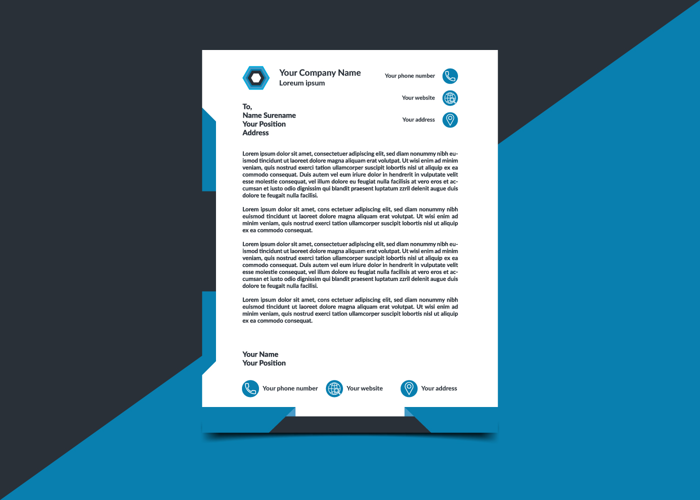 Download Фирменный стиль "Minimalist Letterhead for Your Business - Corporate Identity Template" / Minimalist Letterhead for Your Business - Corporate Identity Template - Фирменный стиль на тему графика letterhead,template,a4,business,corporate,minimalist,design,background,pad,modern,formal,blue,layout,cool,black,folder,logo,card,vector,identity
