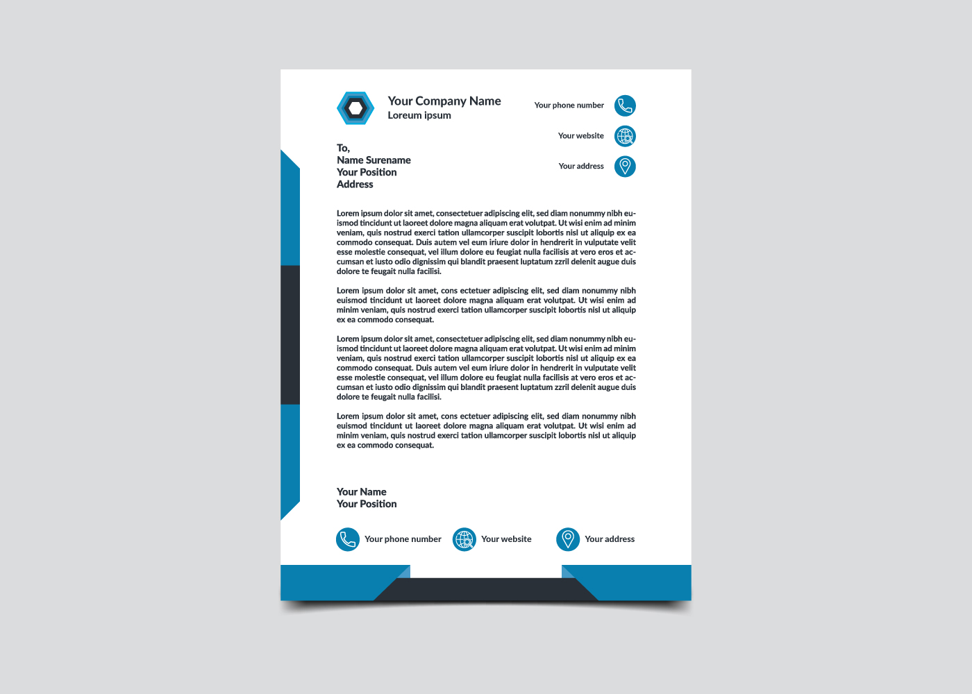 Download Фирменный стиль "Minimalist Letterhead for Your Business - Corporate Identity Template" / Minimalist Letterhead for Your Business - Corporate Identity Template - Фирменный стиль на тему графика letterhead,template,a4,business,corporate,minimalist,design,background,pad,modern,formal,blue,layout,cool,black,folder,logo,card,vector,identity