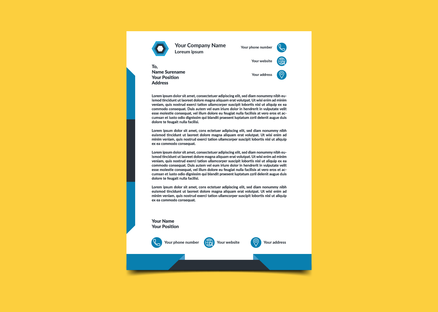 Download Фирменный стиль "Minimalist Letterhead for Your Business - Corporate Identity Template" / Minimalist Letterhead for Your Business - Corporate Identity Template - Фирменный стиль на тему графика letterhead,template,a4,business,corporate,minimalist,design,background,pad,modern,formal,blue,layout,cool,black,folder,logo,card,vector,identity