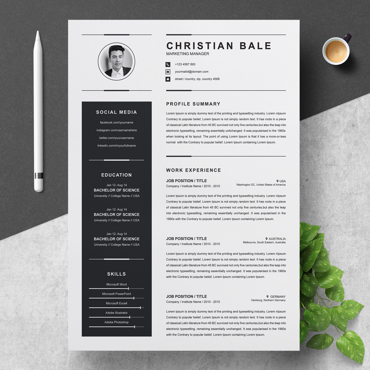 Christian Bale - Premium Resume Theme Small Screenshot Christian Bale - Resume Template