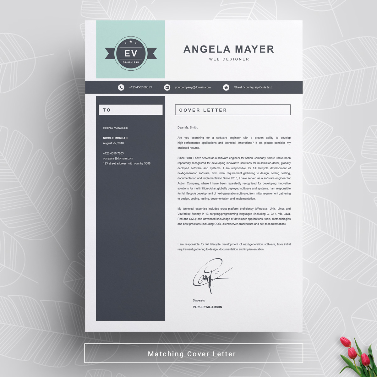 Angela Premium Lebenslauf- Vorlage Kleiner Screenshot Lebenslauf-Vorlage namens "Angela"