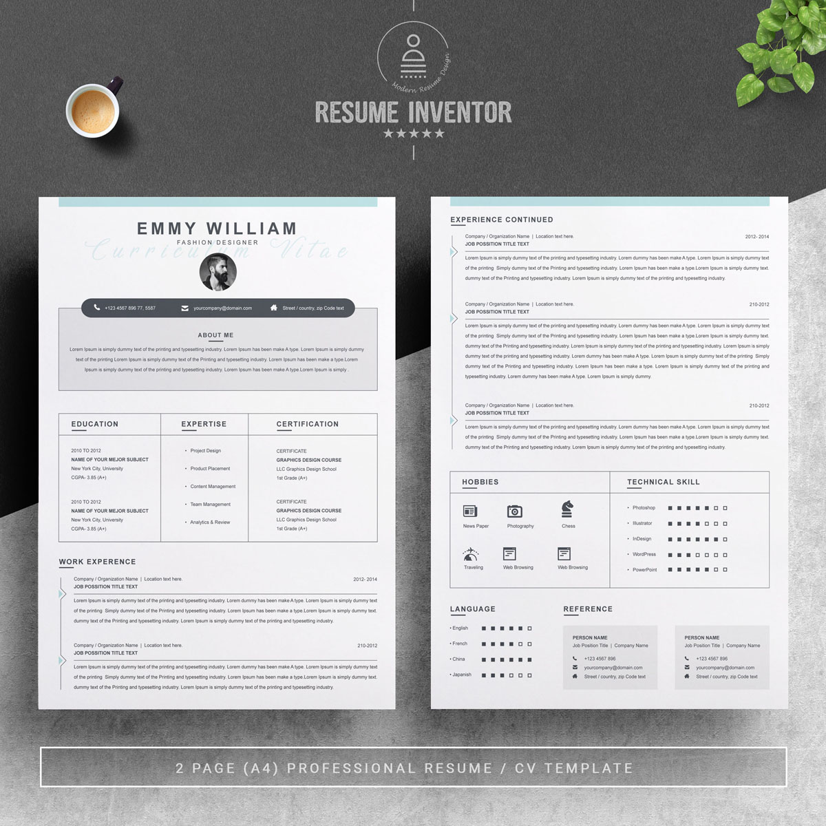 Emmy Resume Template Premium Lebenslauf- Theme Kleiner Screenshot Lebenslauf-Vorlage namens "Emmy Resume Template"
