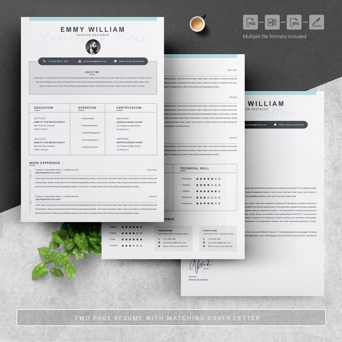 Emmy Resume Template Premium Lebenslauf- Theme Kleiner Screenshot Lebenslauf-Vorlage namens "Emmy Resume Template"