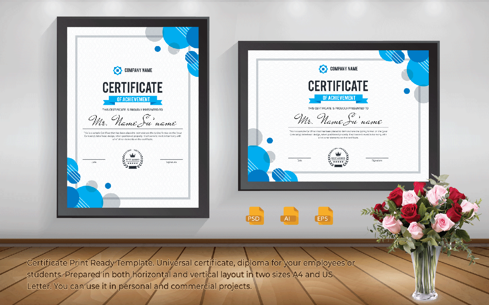 Download Шаблон сертификата "Print Certificate Template" / Print Certificate Template - Шаблон сертификата на тему графика certificate,corporate,decorative,diploma,green,modern,multicolor,ornaments,print,template,professional,certificate,print,ready,template.,universal,certificate,diploma