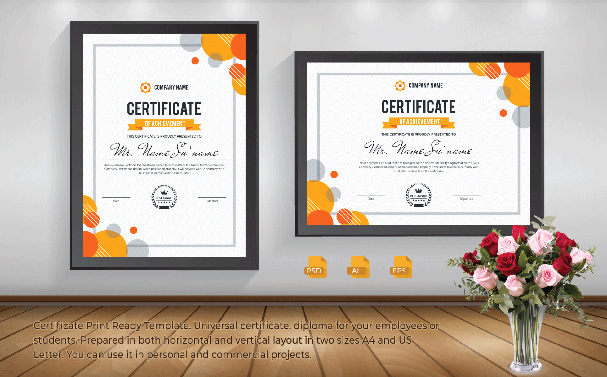 Download Шаблон сертификата "Print Certificate Template" / Print Certificate Template - Шаблон сертификата на тему графика certificate,corporate,decorative,diploma,green,modern,multicolor,ornaments,print,template,professional,certificate,print,ready,template.,universal,certificate,diploma