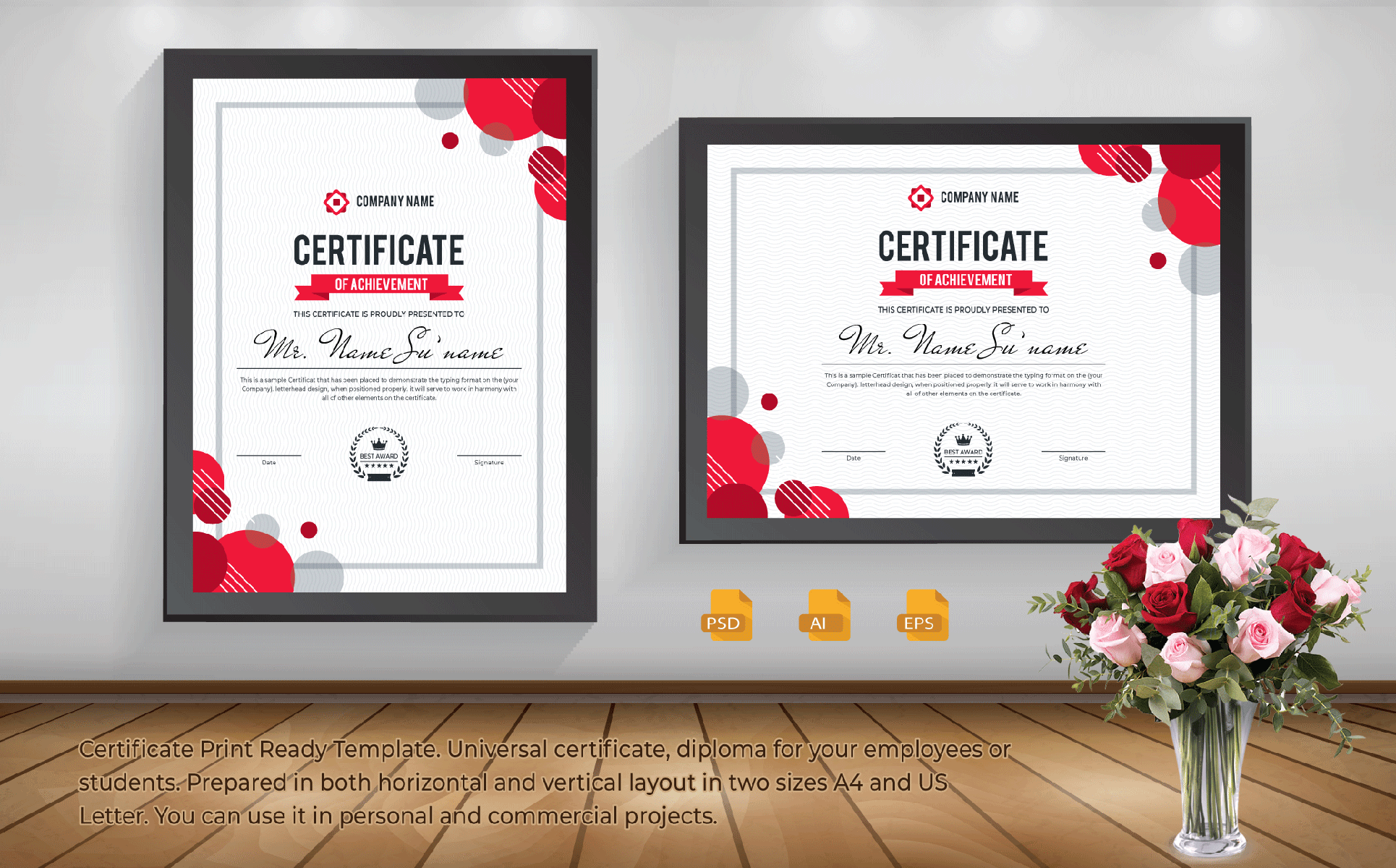 Download Шаблон сертификата "Print Certificate Template" / Print Certificate Template - Шаблон сертификата на тему графика certificate,corporate,decorative,diploma,green,modern,multicolor,ornaments,print,template,professional,certificate,print,ready,template.,universal,certificate,diploma