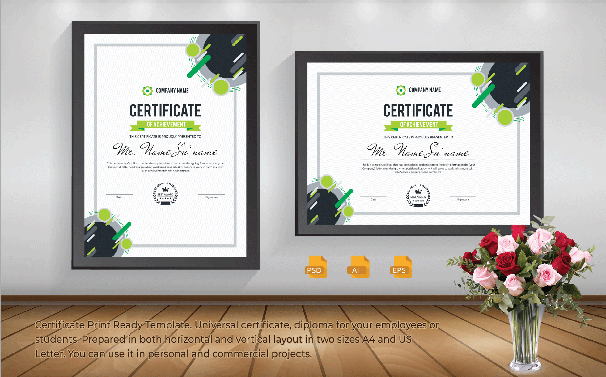Download Шаблон сертификата "Print Certificate Template" / Print Certificate Template - Шаблон сертификата на тему графика blue,certificate,black,business,design,green,creative,graphic,landscape,letterhead,modern,official,print,professional,simple,standard,web,white
