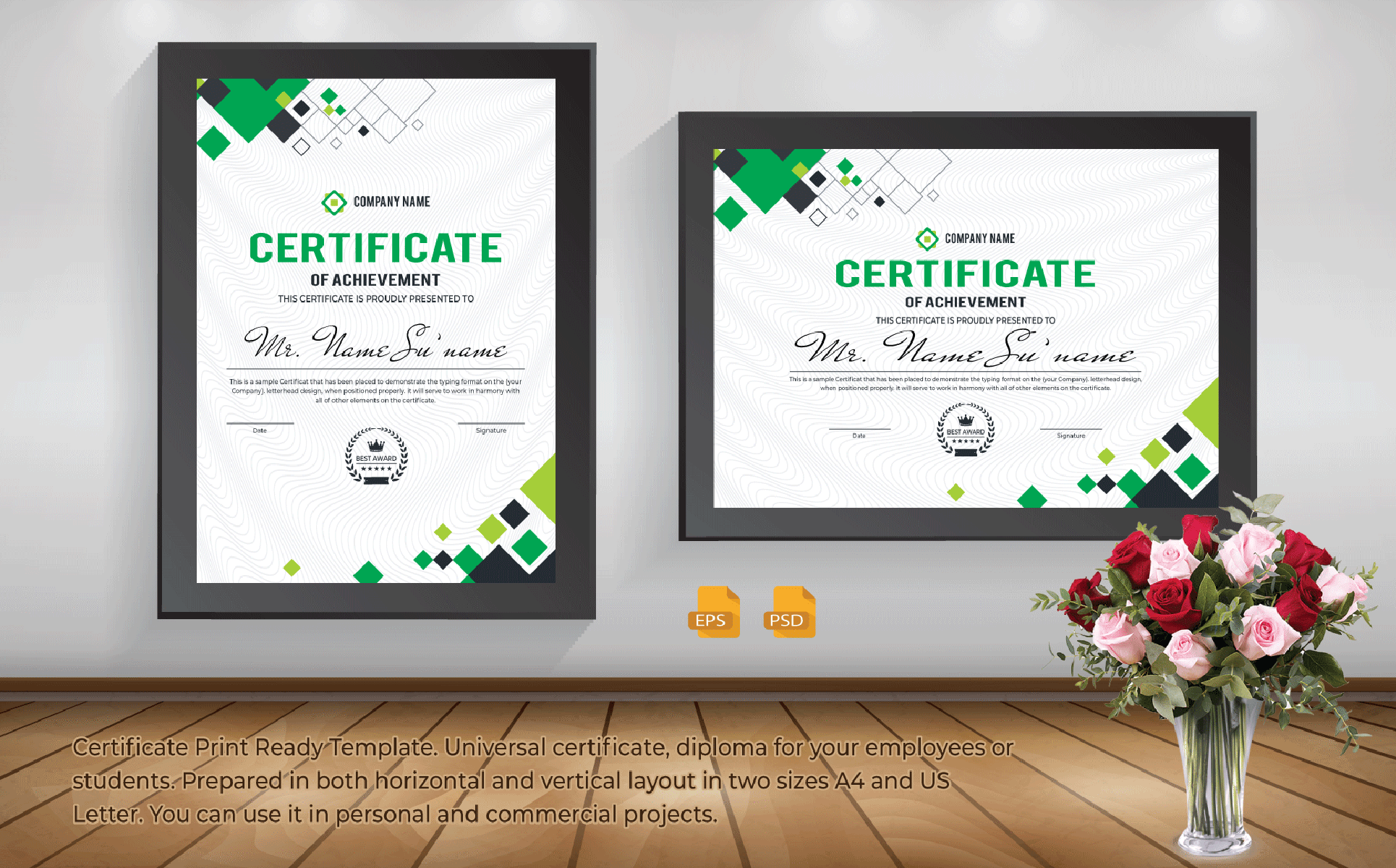 Download Шаблон сертификата "Print Ready Certificate Template" / Print Ready Certificate Template - Шаблон сертификата на тему графика blue,certificate,black,business,design,green,creative,graphic,landscape,letterhead,modern,official,print,professional,simple,standard,web,white