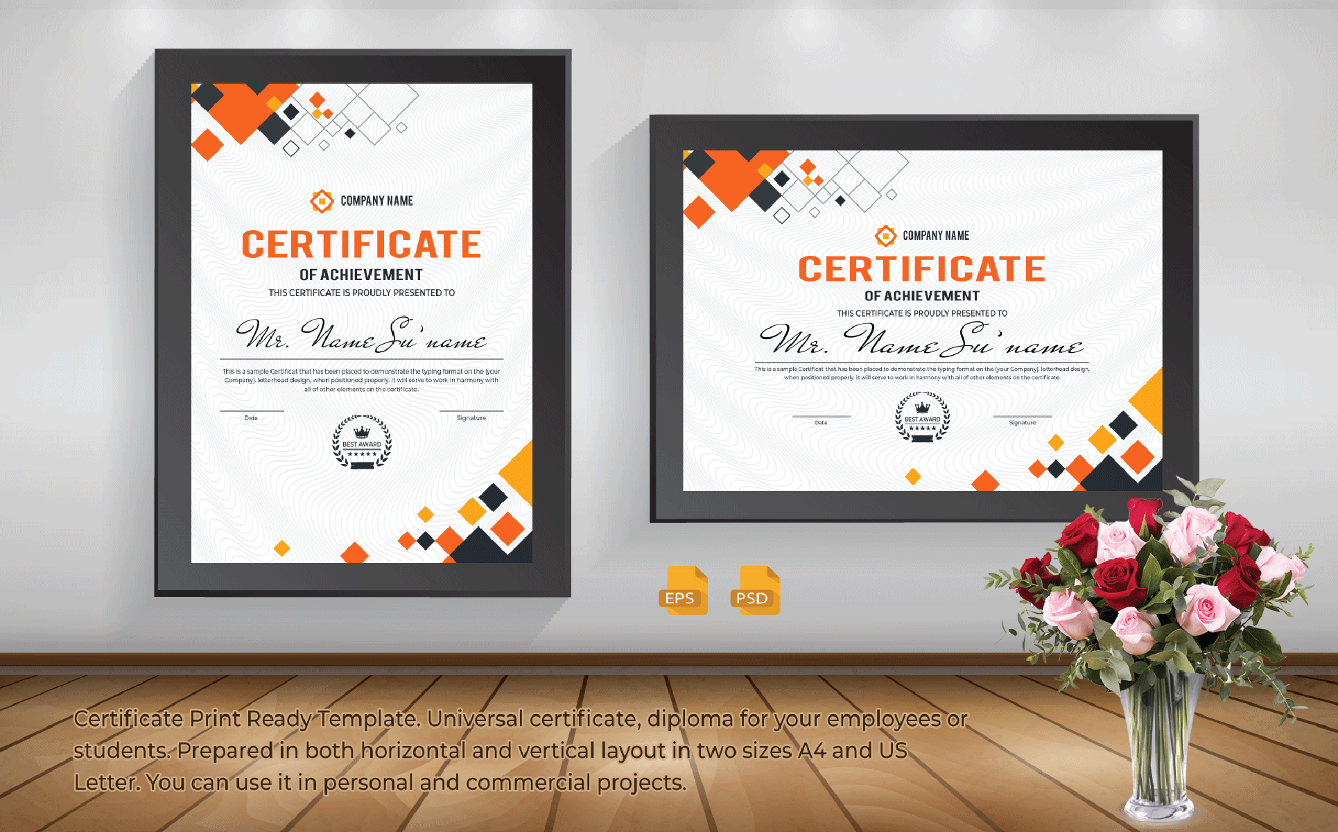 Download Шаблон сертификата "Print Ready Certificate Template" / Print Ready Certificate Template - Шаблон сертификата на тему графика blue,certificate,black,business,design,green,creative,graphic,landscape,letterhead,modern,official,print,professional,simple,standard,web,white