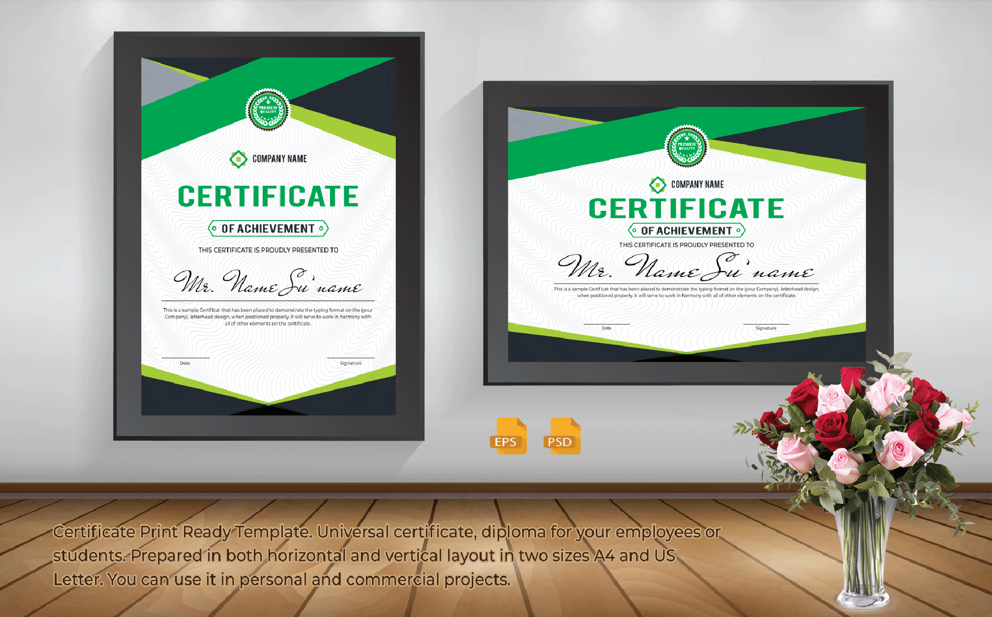 Download Шаблон сертификата "Universal Certificate Template" / Universal Certificate Template - Шаблон сертификата на тему графика blue,certificate,black,business,design,green,creative,graphic,landscape,letterhead,modern,official,print,professional,simple,standard,web,white