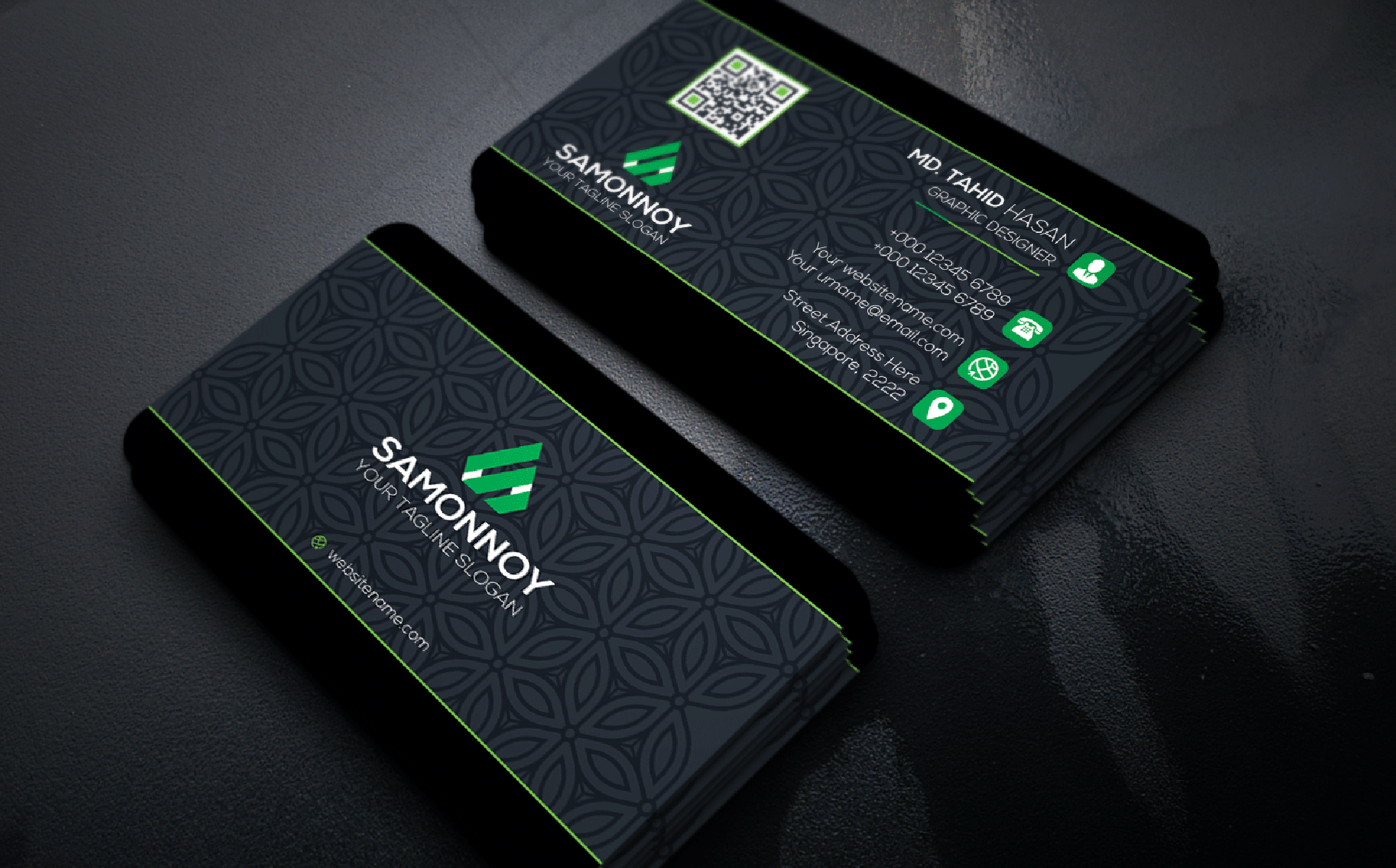 Download Фирменный стиль "Business Card - Corporate Identity Template" / Business Card - Corporate Identity Template - Фирменный стиль на тему графика print,designer,business,card,both,side,design,green,black,white,professional,modern,graphic,landscape,official,standard,creative,simple,web,logo