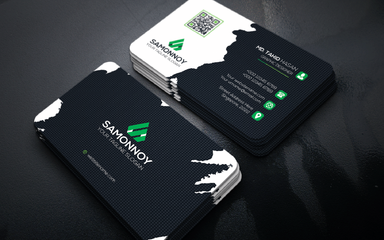 Download Фирменный стиль "Cool Business Card - Corporate Identity Template" / Cool Business Card - Corporate Identity Template - Фирменный стиль на тему графика print,designer,business,card,both,side,design,green,black,white,professional,modern,graphic,landscape,official,standard,creative,simple,web,logo