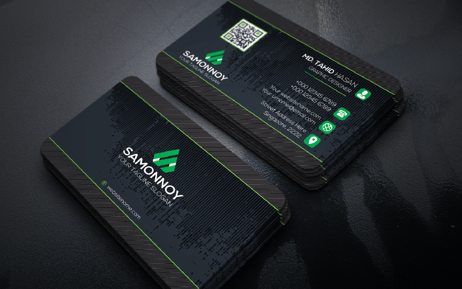 Download Фирменный стиль "Black Business Card - Corporate Identity Template" / Black Business Card - Corporate Identity Template - Фирменный стиль print,designer,business,card,both,side,design,green,black,white,professional,modern,graphic,landscape,official,standard,creative,simple,web,logo