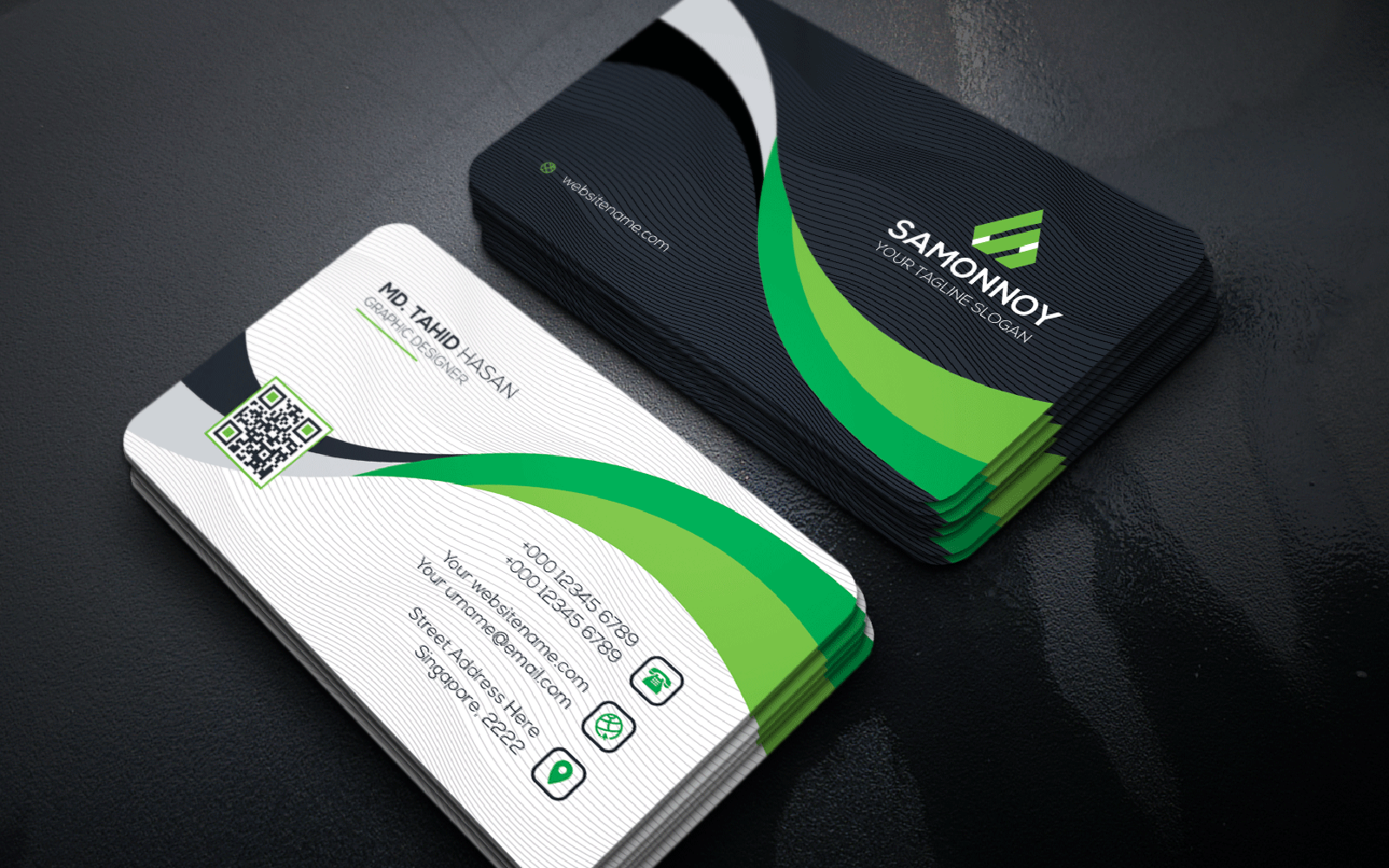 Download Фирменный стиль "Business Card - Corporate Identity Template" / Business Card - Corporate Identity Template - Фирменный стиль на тему графика print,designer,business,card,both,side,design,green,black,white,professional,modern,graphic,landscape,official,standard,creative,simple,web,logo
