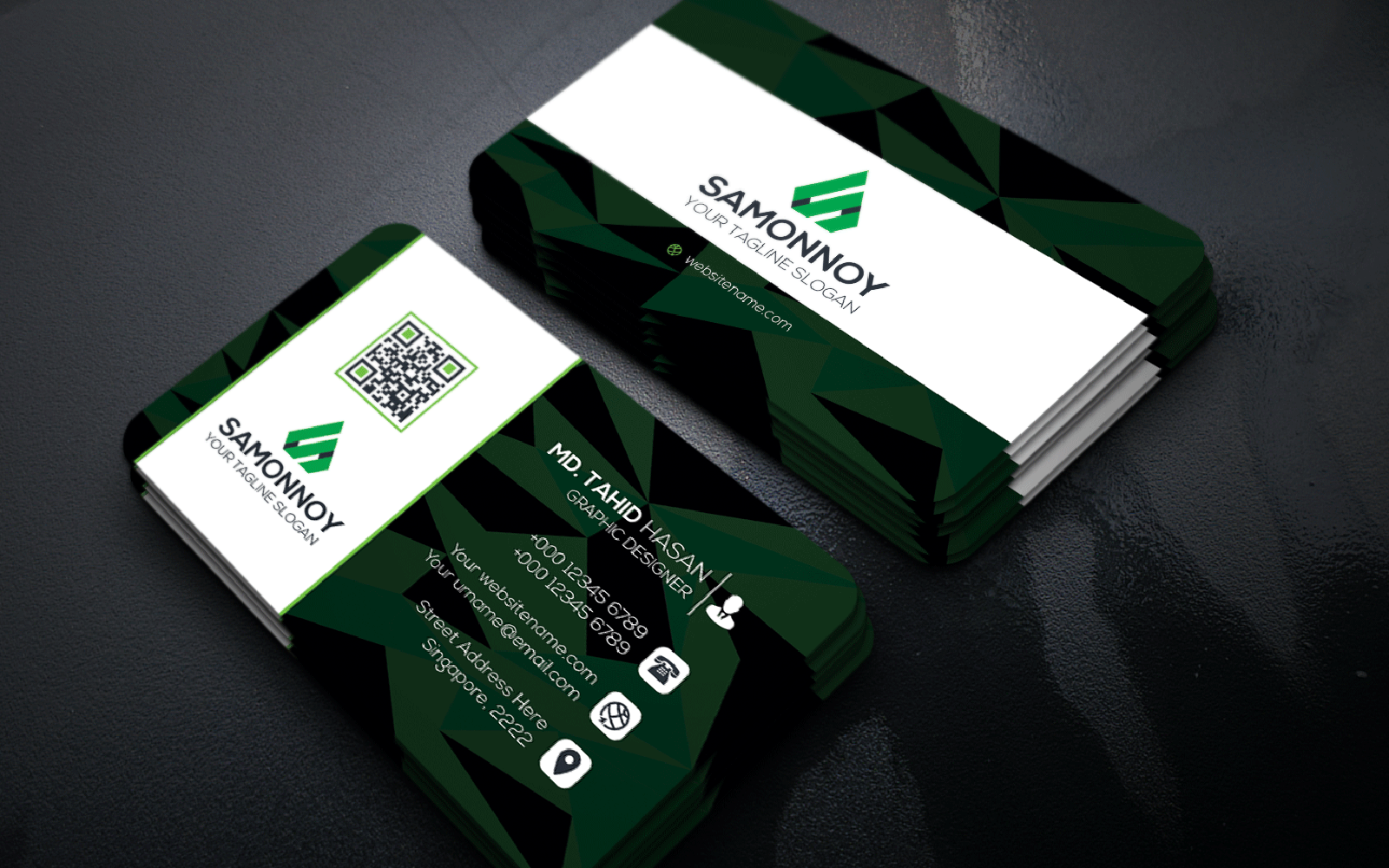 Download Фирменный стиль "Abstract Business Card - Corporate Identity Template" / Abstract Business Card - Corporate Identity Template - Фирменный стиль на тему графика print,designer,business,card,both,side,design,green,black,white,professional,modern,graphic,landscape,official,standard,creative,simple,web,logo