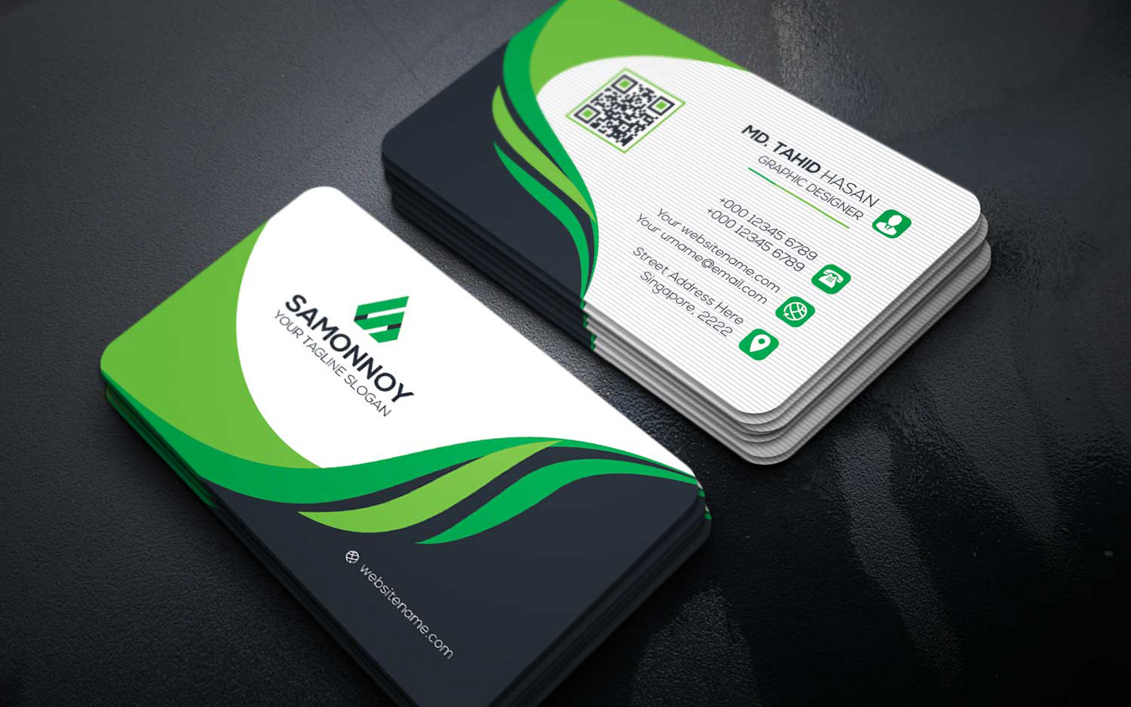 Download Фирменный стиль "Business Cards - Corporate Identity Template" / Business Cards - Corporate Identity Template - Фирменный стиль на тему графика print,designer,business,card,both,side,design,green,black,white,professional,modern,graphic,landscape,official,standard,creative,simple,web,logo