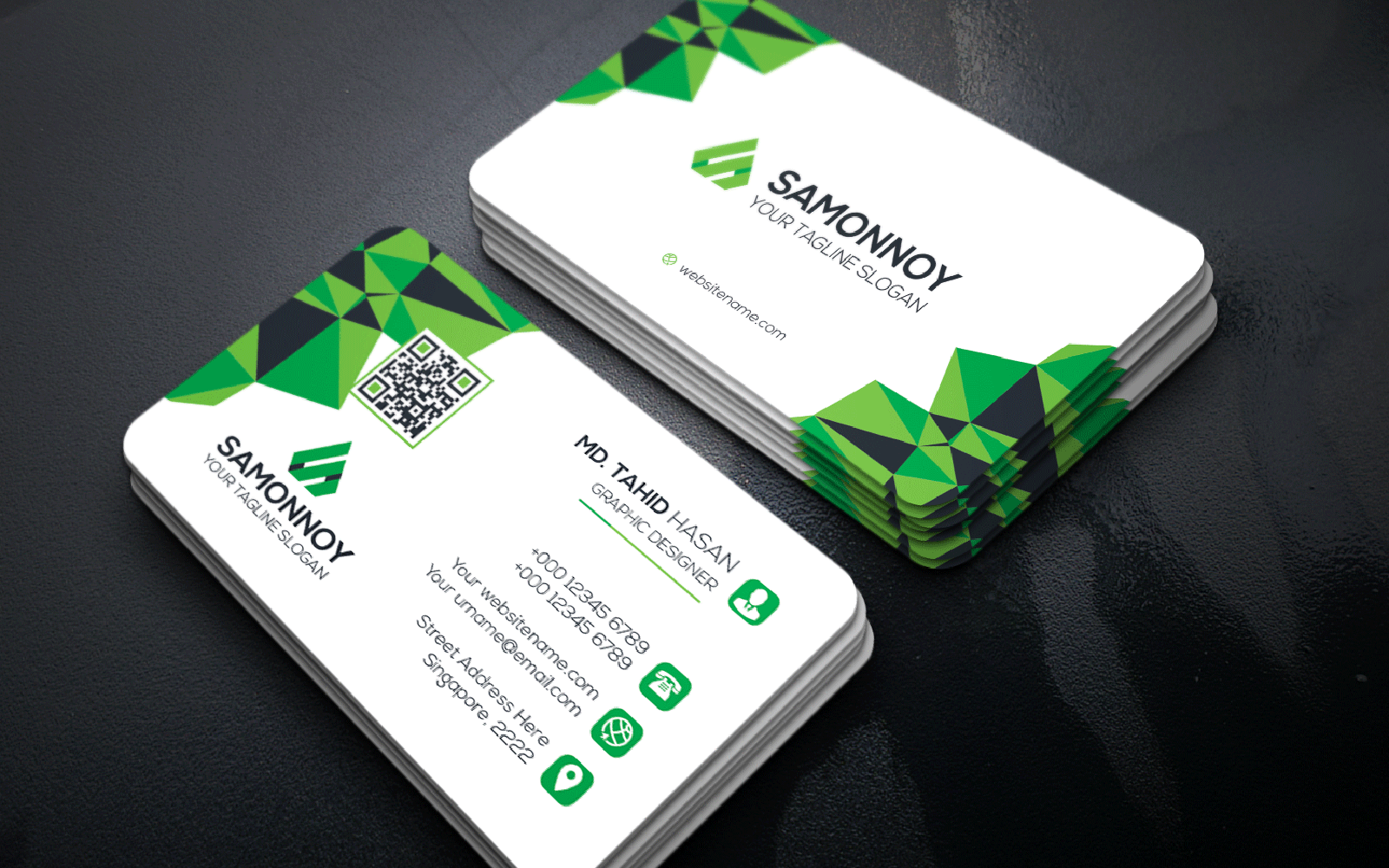 Download Фирменный стиль "Business Card - Corporate Identity Template" / Business Card - Corporate Identity Template - Фирменный стиль на тему графика print,designer,business,card,both,side,design,green,black,white,professional,modern,graphic,landscape,official,standard,creative,simple,web,logo