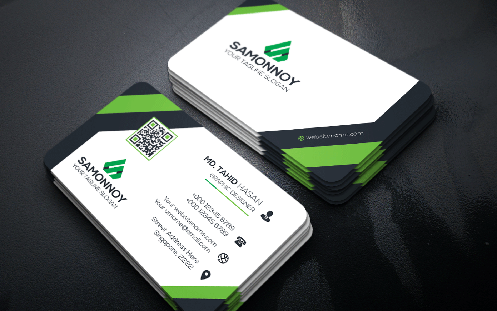 Download Фирменный стиль "Business Card - Corporate Identity Template" / Business Card - Corporate Identity Template - Фирменный стиль на тему графика print,designer,business,card,both,side,design,green,black,white,professional,modern,graphic,landscape,official,standard,creative,simple,web,logo