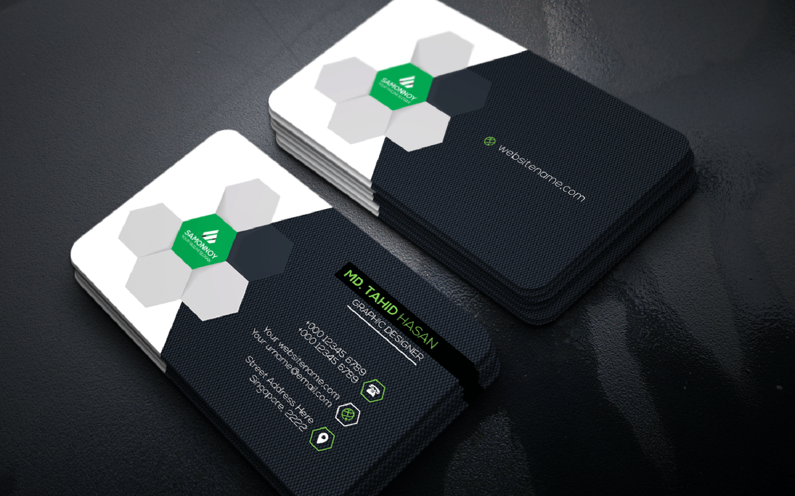 Download Фирменный стиль "Branding Stationary Business Card - Corporate Identity Template" / Branding Stationary Business Card - Corporate Identity Template - Фирменный стиль на тему графика print,designer,business,card,both,side,design,green,black,white,professional,modern,graphic,landscape,official,standard,creative,simple,web,logo